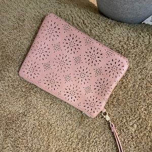 Pink floral print clutch